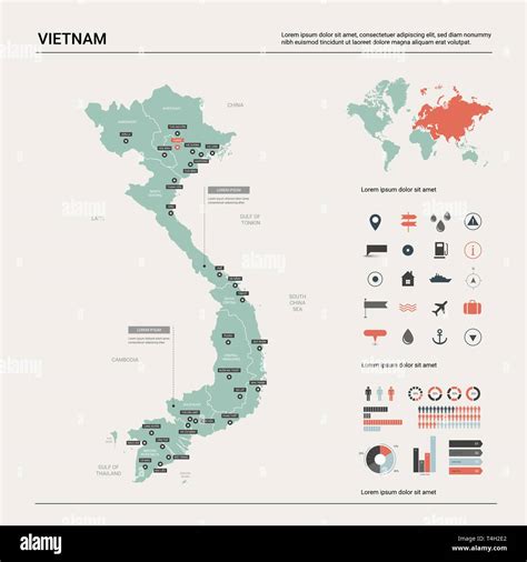 Vector map of Vietnam. High detailed country map with division, cities and capital Hanoi ...