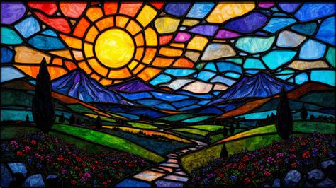 Landscape Sunset Stained Glass Artwork Top Rated Most Downloaded Free ...