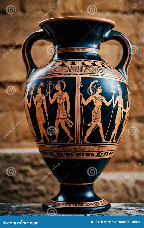 Detailed Ancient Greek Amphora Vase Painted With Scenes From Greek Mythology Showcasing Heroes ...