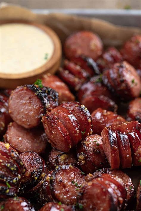 Mustard Hasselback Kielbasa Bites | Appetizer Recipes