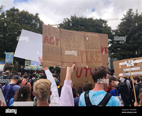 Seattle, USA - Sep 20, 2019: A protestor at the Climate Change protest ...