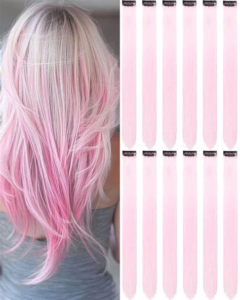 Amazon.com : Olldag 20 Inch Colored Light Pink Hair Extensions Party ...