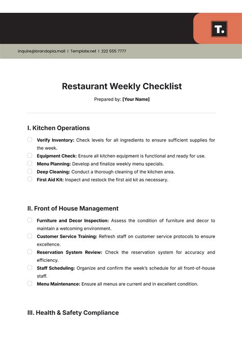Image result for Restaurant Checklist