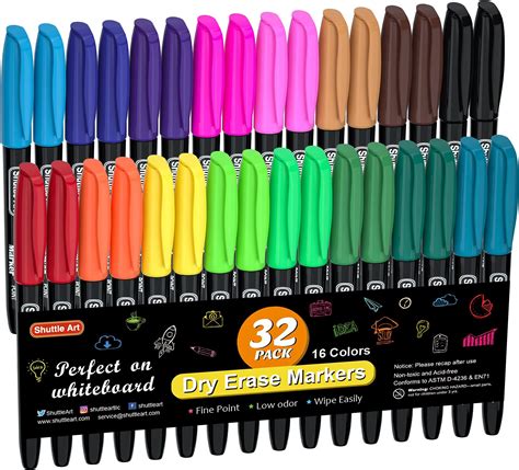 Shuttle Art Dry Erase Markers, 32 Pack 16 Colors Whiteboard Markers,Fine Tip Dry Erase Markers ...