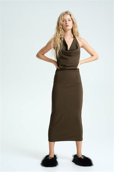 Draped halterneck dress - Dark khaki green - Ladies | H&M IN