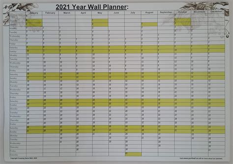 Buy A3 Size 2021 Wall Planner yearly Chart unlaminated Folded Planner ...