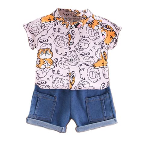Buy Bold N Elegant Cool Tiger Cartoon Print Boys Shirt and Denim Shorts ...