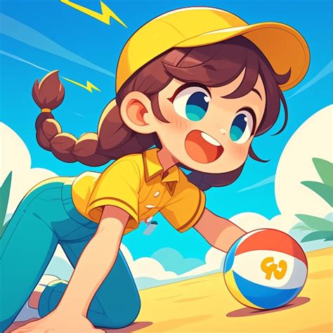 A fremont girl practices petanque in cartoon style | Premium AI ...