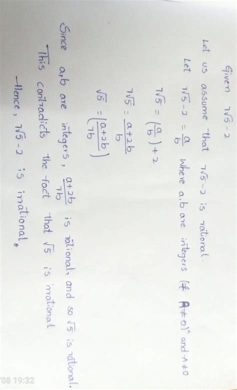 Prove that 7√ 5 - 2 is an irrational number. - Brainly.in
