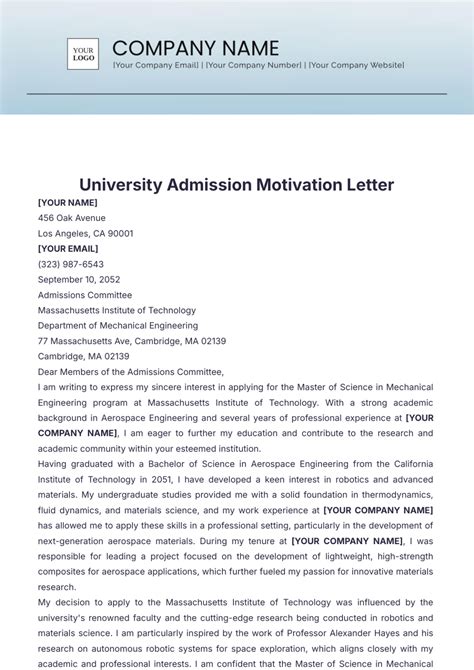Free University Admission Motivation Letter Template to Edit Online