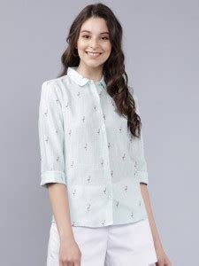 Tokyo Talkies Women Printed Casual Light Blue Shirt - Buy Tokyo Talkies ...