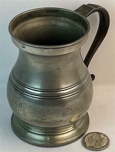 Lot - Antique c. 1800 Pewter Stamped Hallmarked Quart Baluster Measure