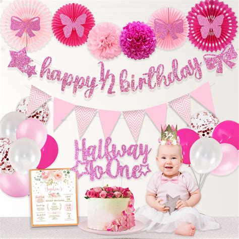 Half Birthday Decorations Baby Girl Hombae 12 Birthday Decorations ...
