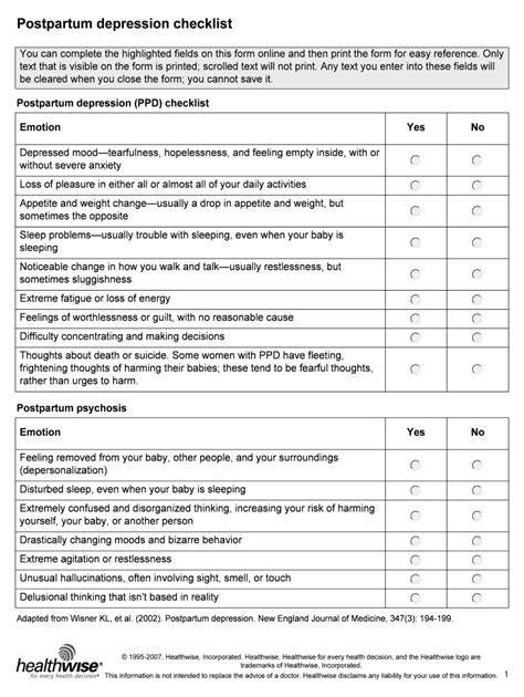 Fillable Online Postpartum depression checklist - bfemcaremdbbcomb Fax ...