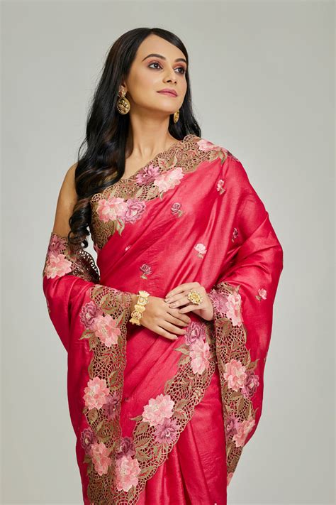 Red Cutwork Saree – Aparnaa Sarees