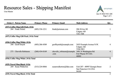 Shipping Manifest Template