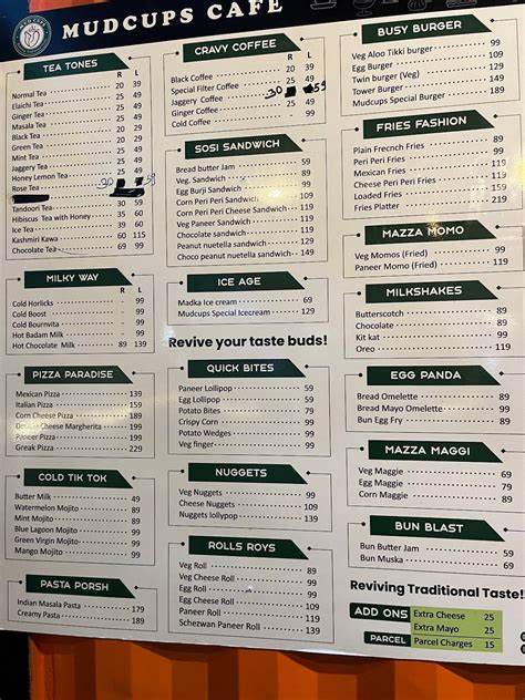 Menu at Mud Cups Cafe, Bengaluru, Choudadenahalli