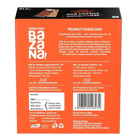 Bazana Peanut Overload (POV) Energy Bars– 456g Pack|(38gx12 Bars)