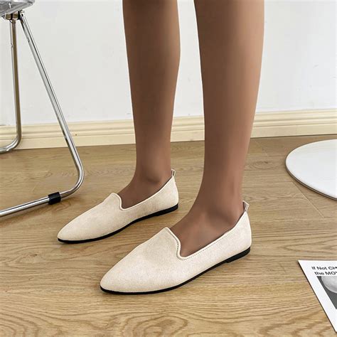 Jacenvly 2024 New Pointed Toe Suede Shallow Mouth Flat Flat Heel ...