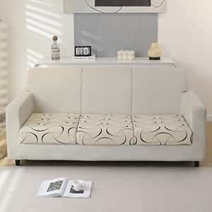 HOKIPO 140gsm Elastic Individual Seat Cushion Cover, 3-Piece Sofa ...