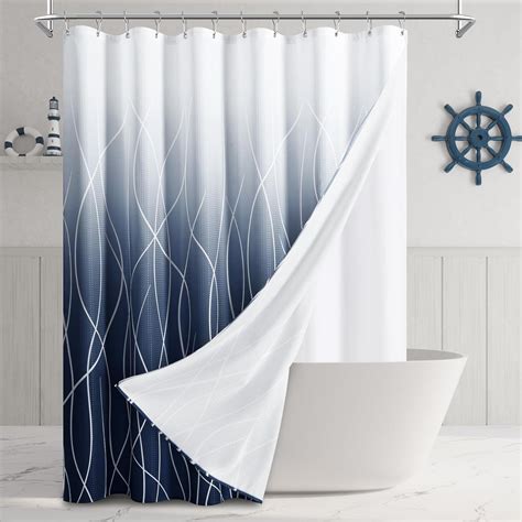 Amazon.com: Naturoom Extra Long Shower Curtains 84 inches Navy Blue ...