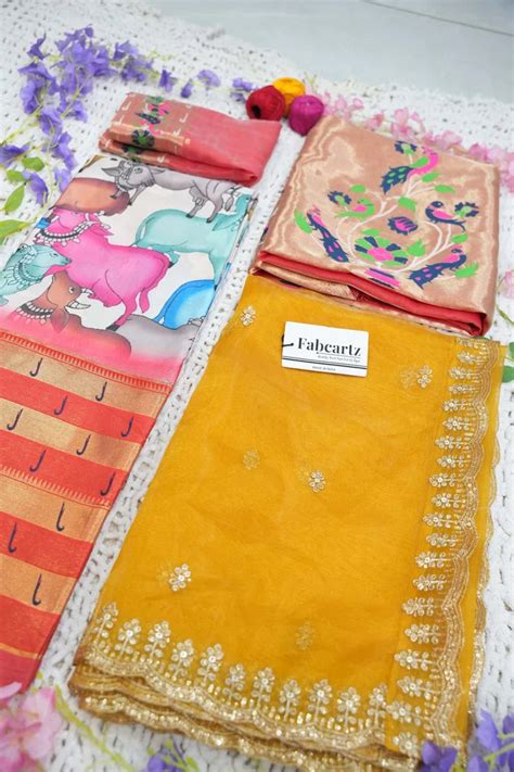 Nandi Women's Printed With Woven Zari Border in Half Saree with Blouse ...