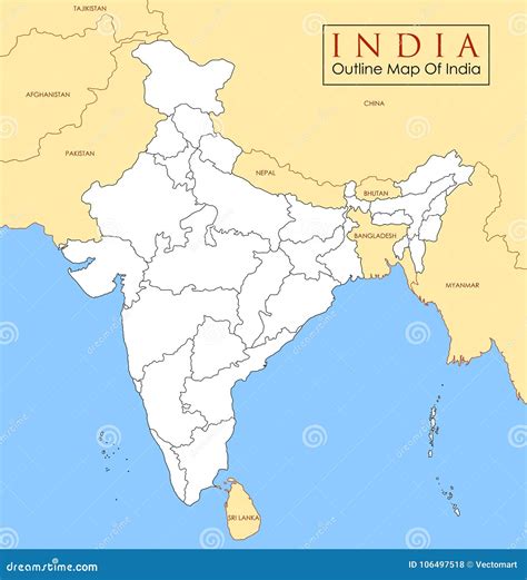 Detailed Map Of India, Asia With All States And Country Boundary Vector ...
