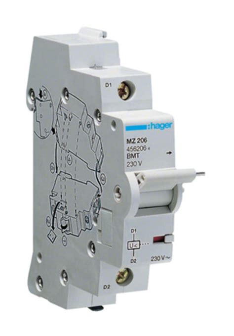 MZ206 Hager | Hager Undervoltage Release, MZ, DIN Rail, 50 mA, 230V ac ...