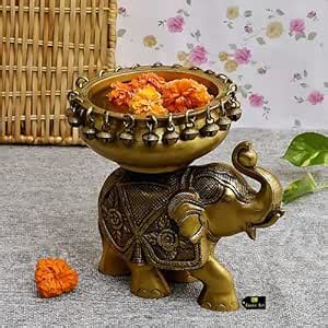 Buy Jaszz Art Brass Elephant Urli Bowl with Bells Ethnic Design for ...