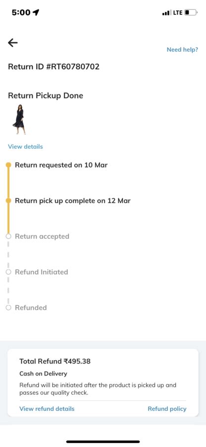 Ajio — Complaint about refund not issued