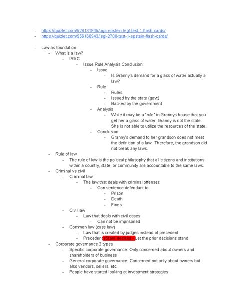 LEGL 2700 Final Exam Study Guide: Key Concepts & Principles - Studocu