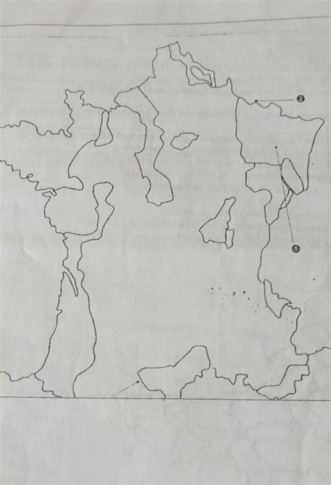 Features are marked by numbers in the given outline map of France ...