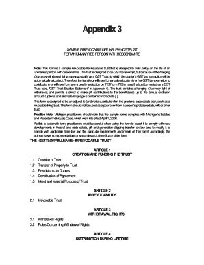 Fillable Online files ali-aba sample irrevocable life insurance trust ...