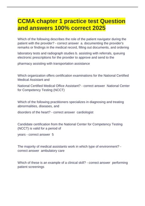 CCMA chapter 1 practice test Question and answers 100% correct 2025 ...