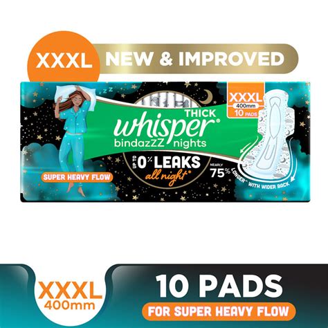 Buy Whisper Bindazzz Nights Xxxl Sanitary Pads Upto 0% Leaks All Night ...