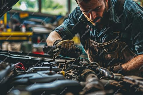 Premium Photo | Mechanic fixing a car engine realistic style detailed ...