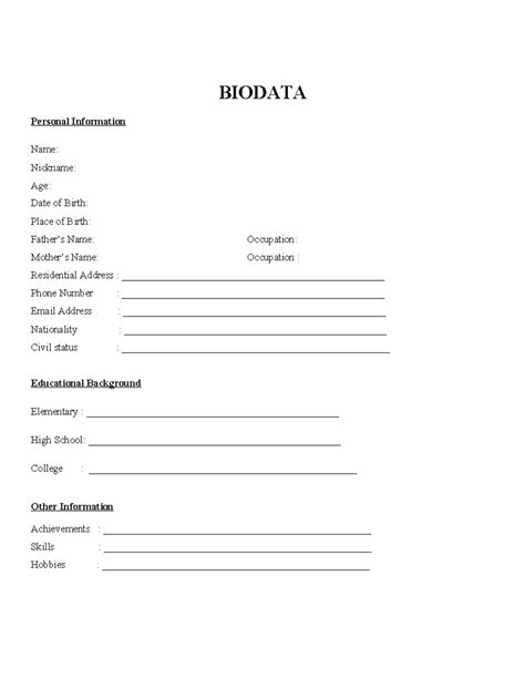 Image result for Bio Data Example with Answer Philippines