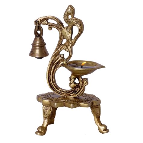 Buy Kraftskala Traditional Brass Peacock Diya Oil Lamp with Bell ...