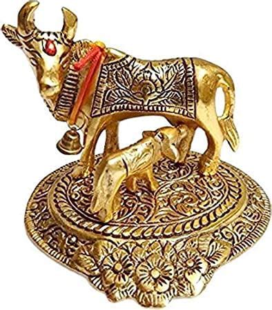 Buy Universal Kraft Brass Golden Kamdhenu Cow with Calf,Spiritual Vastu ...