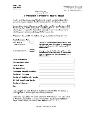 Certification of Dependent Student Status - Blank Fillable Template ...