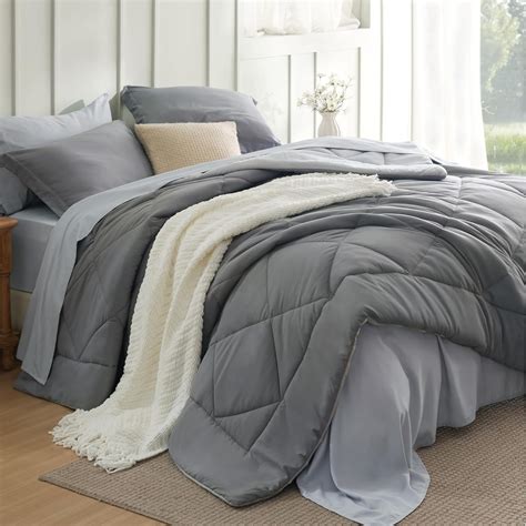 Bedsure King Size Comforter Set - 7 Pieces Reversible Grey Bedding ...