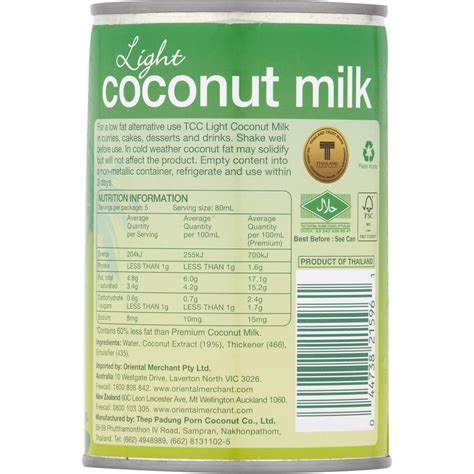 Tcc Coconut Milk Lite 400ml | Woolworths