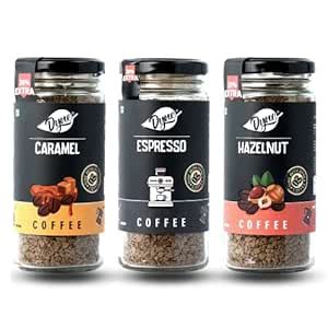 Dyne Delightful Flavoured Coffee Trio, Caramel, Espresso, Hazelnut (60 ...