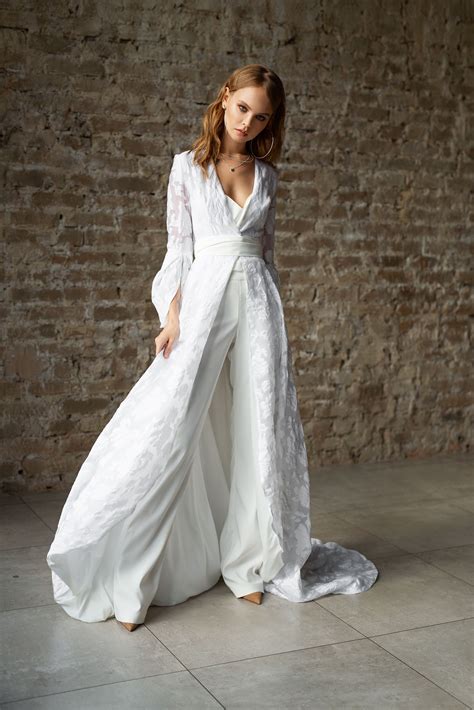 Alternative wedding dress, wedding white suit, modern bridal gown, minimalist wedding, reception ...