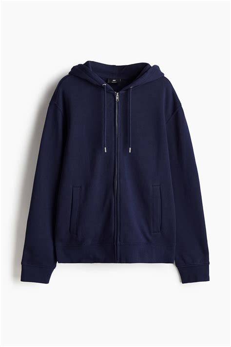 Regular Fit Zip-through hoodie - Navy blue - Men | H&M IN