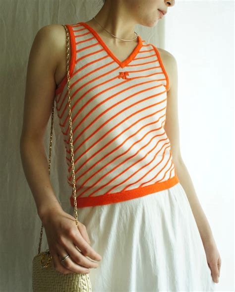 COURREGES 1960~1970's "Vivid Orange×White" V-Neck Knitted Tops | CARBOOTS