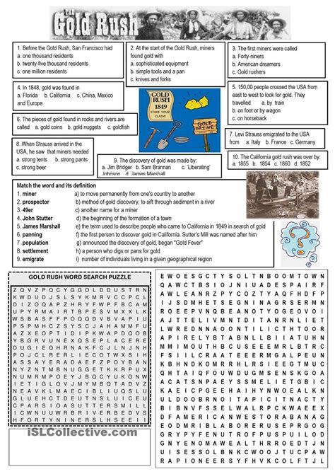 Gold Rush Worksheets - Printable Word Searches