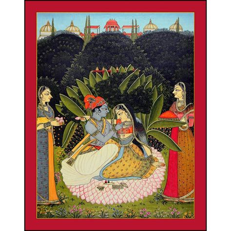 Radha Krishna in Garden - Classical Indian Painting inner size 8x10 ...