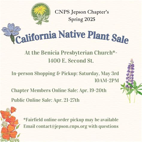 Spring 2025 Native Plant Sale, Benicia Presbyterian Church, 3 May 2025 ...