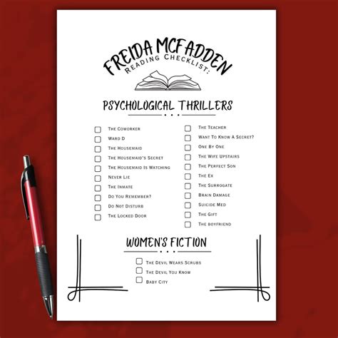 Freida Mcfadden Book List Reading Log, Printable Checklist, Thriller ...